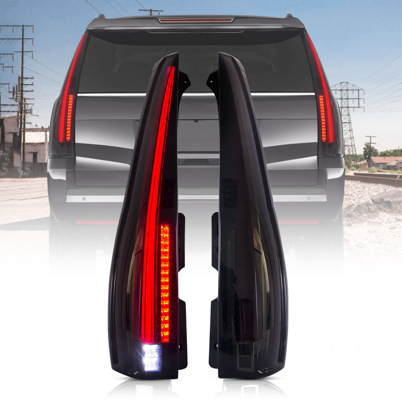 VLAND Full LED Tail Lights For Cadillac Escalade 3rd Gen SUV 2007- 2014 With Start-up Animation [6 Holes For 6 PINS Plug Rear Lamp with Red Turn Signal]