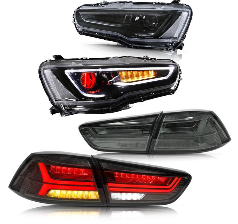 VLAND Demon Eye Projector Headlights LED Tail Lights Combo For Mitsubishi Lancer EVO X 2008-2017