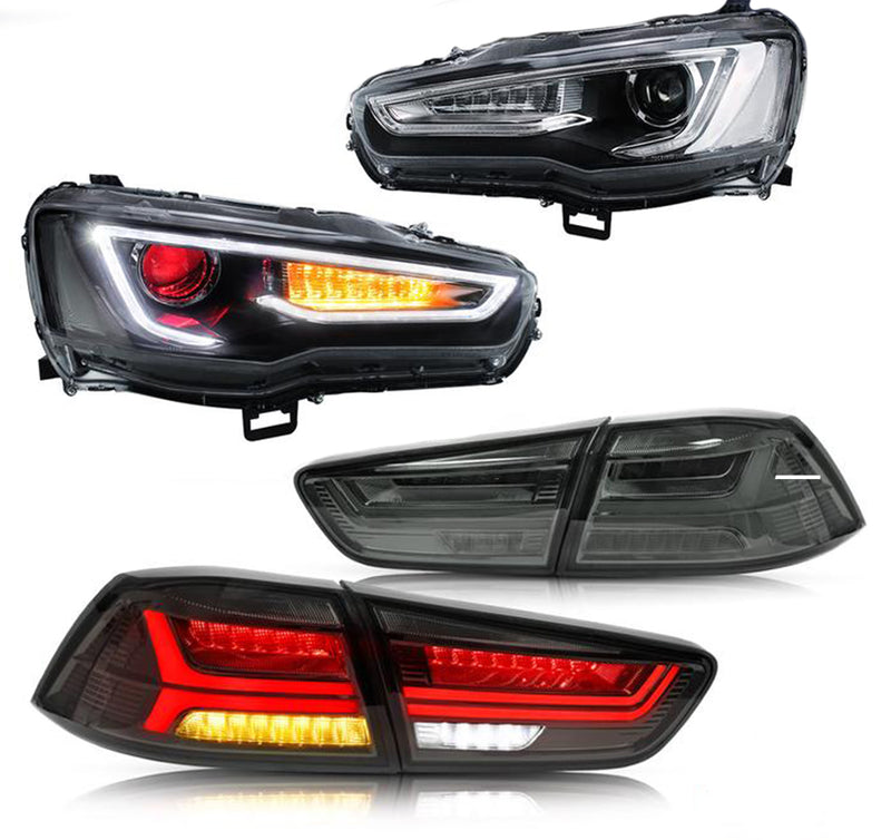 VLAND Demon Eye Projector Headlights LED Tail Lights Combo For Mitsubishi Lancer EVO X 2008-2017