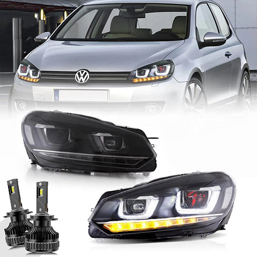 VLAND Dual Beam LED Projector Headlights for Golf 6 / MK6 2010-2014 With Sequential & Demon Eye