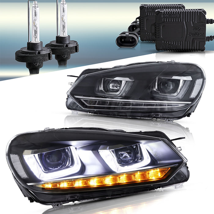 VLAND Dual Beam LED Projector Headlights for Volkswagen Golf 6 / MK6 2010-2014 With Sequential & Demon Eye
