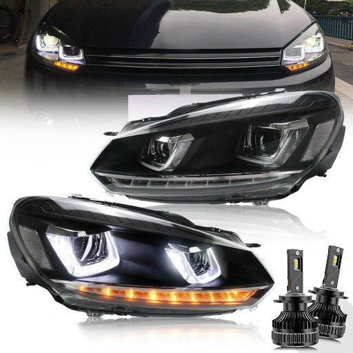 VLAND Dual Beam LED Projector Headlights for Golf 6 / MK6 2010-2014 With Sequential & Demon Eye