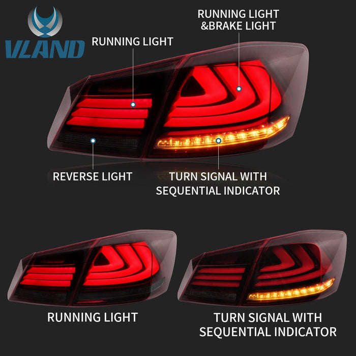VLAND Full LED Tail lights For Honda Accord 9.5th 2016-2017 w/Rear License Garnish Assy of Honda Accord 13-15 (US Models)
