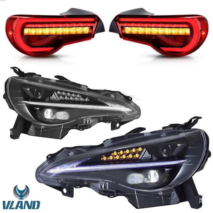 VLAND Full LED Dual Beam Headlights + LED Tail Lights for Toyota 86 2012-2020, Subaru BRZ 2013-2019 and Scion FR-S 2013-2016 1st Gen (First generation ZN6/ZC6) w/ sequential Turn Signal