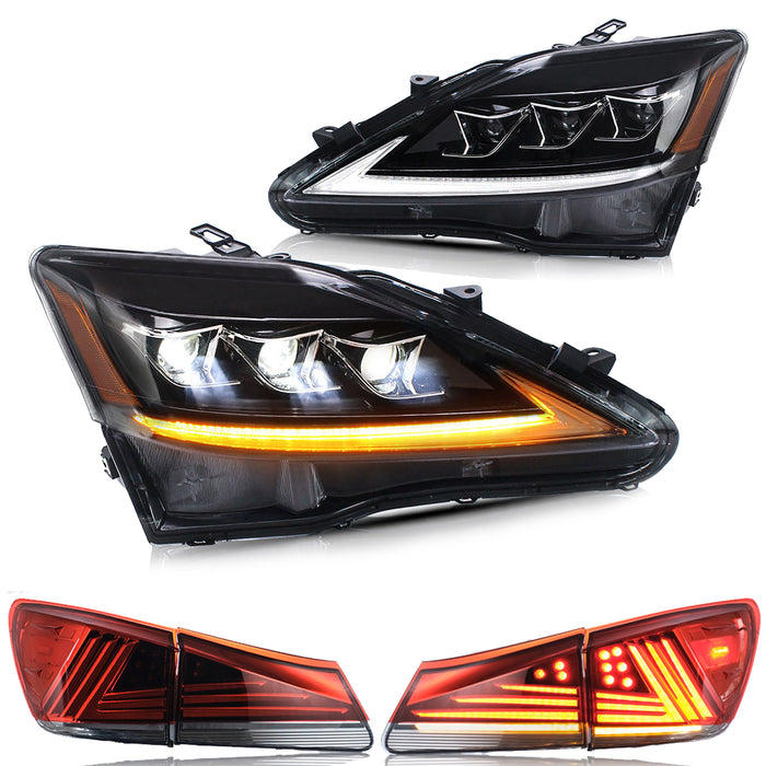 VLAND LED Headlights + Full LED Tail Lights for Lexus IS250 IS350 2006-2012 IS200d IS F 2008-2014