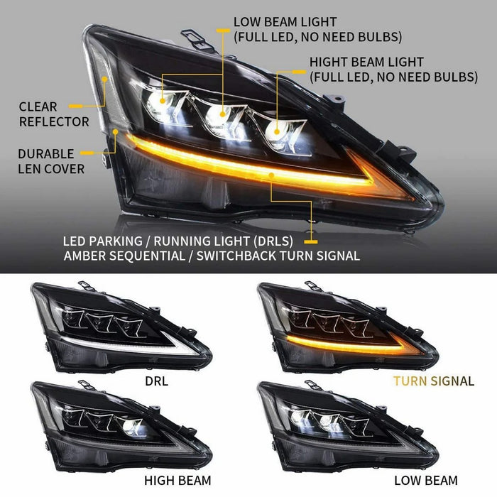 VLAND LED Phares et Feux Arrière pour Lexus IS250 IS350 2006-2012 IS200d IS F 2008-2014 (Combinaison Multi-Choix)