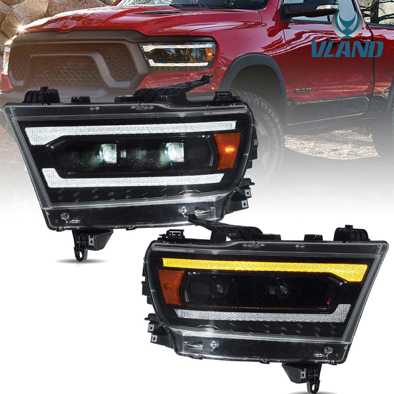 VLAND Full LED Projector Headlights For Ram 1500 2019-2024 5th Gen