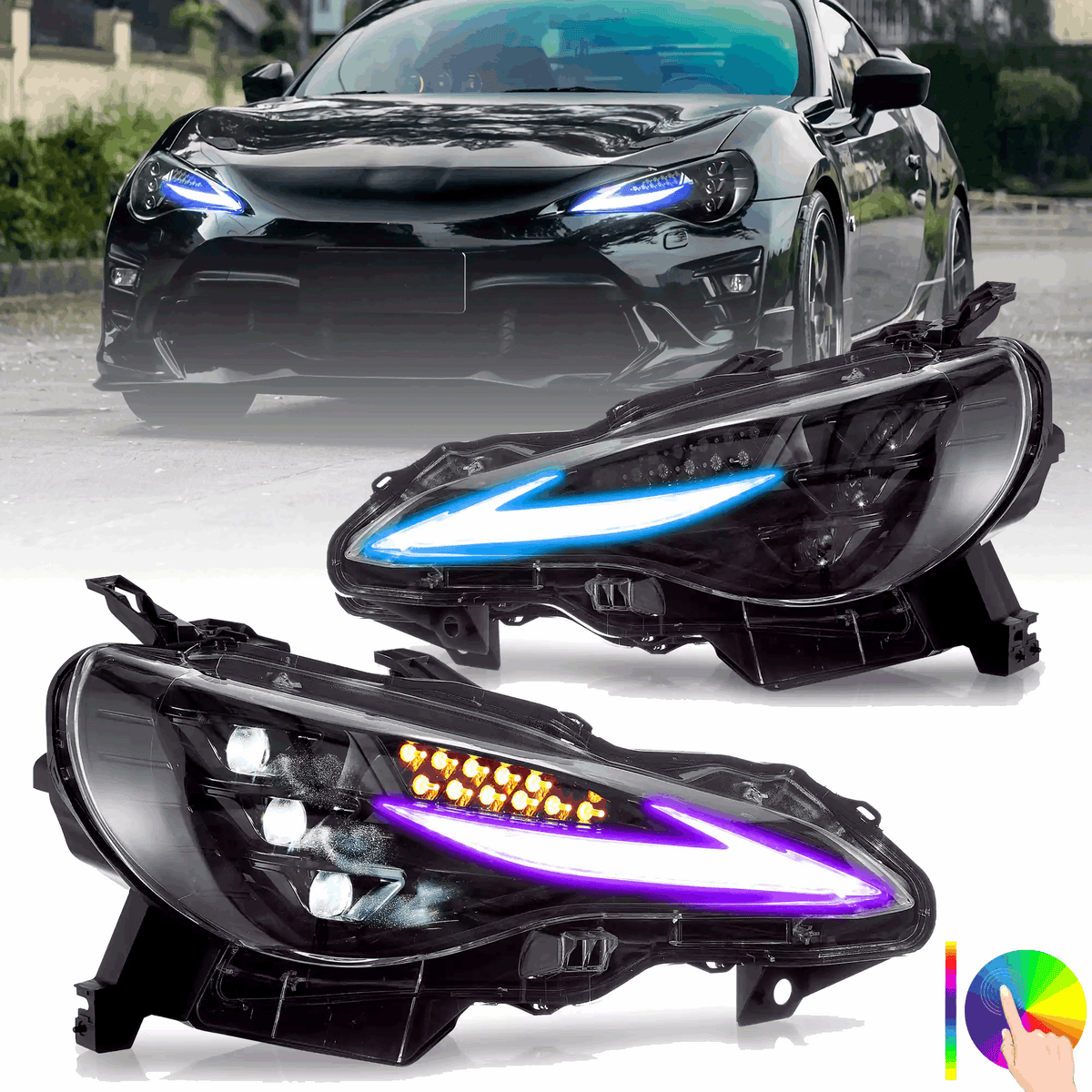 VLAND RGB LED Dual Beam Headlights for Toyota 86 12-20, Subaru BRZ 13 ...