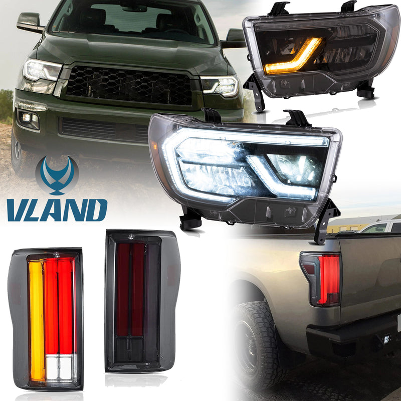 VLAND LED Headlights + Smoked LED Tail Lights For Toyota Tundra 2007-2013
