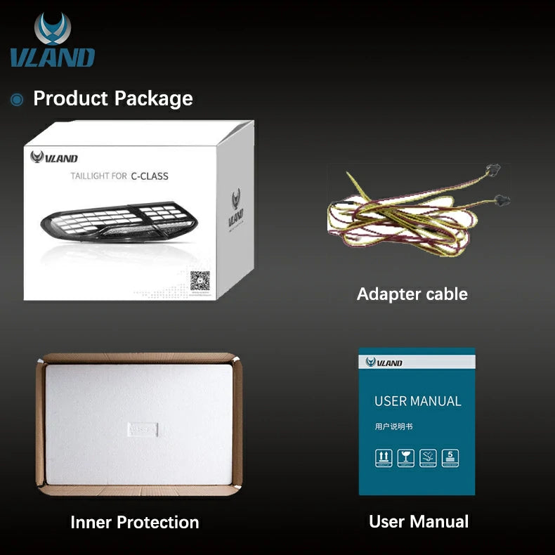 VLAND Full LED Tail Lights for Mercedes-Benz C-Class C205 Coupe 2015-2023 A205 Cabriolet/Convertible 2016-2023 4th Gen