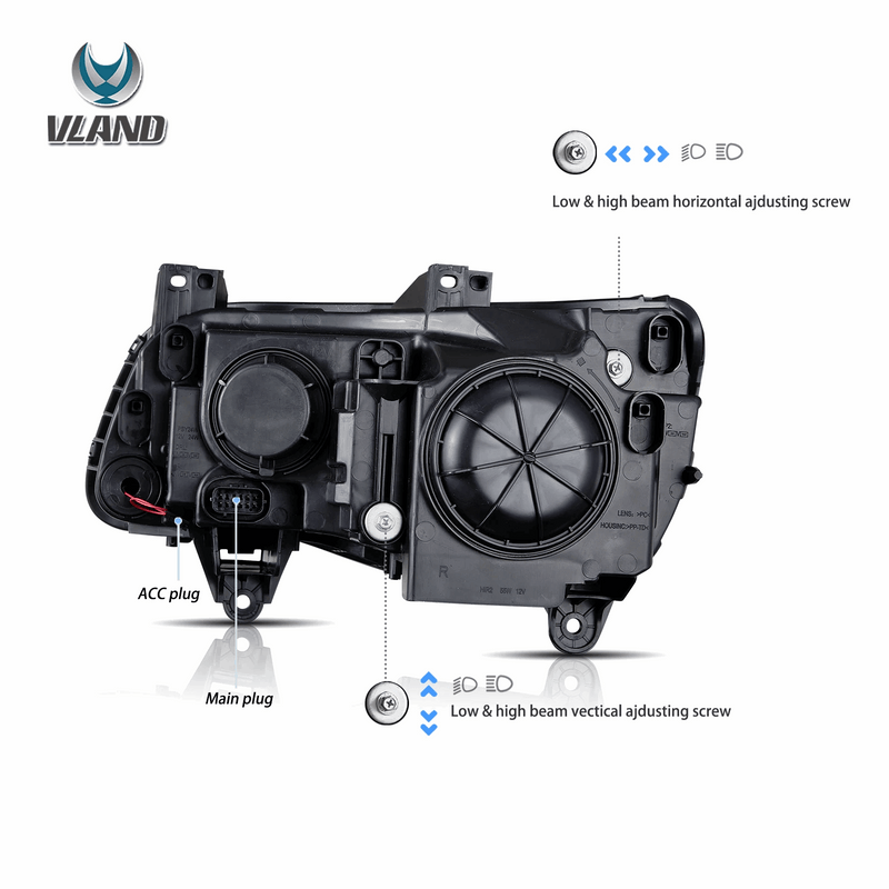VLAND Dual Beam Projector Headlights for Chrysler 300/300C 2011-2014 / Lancia Thema 2011–2014 2nd Gen LD