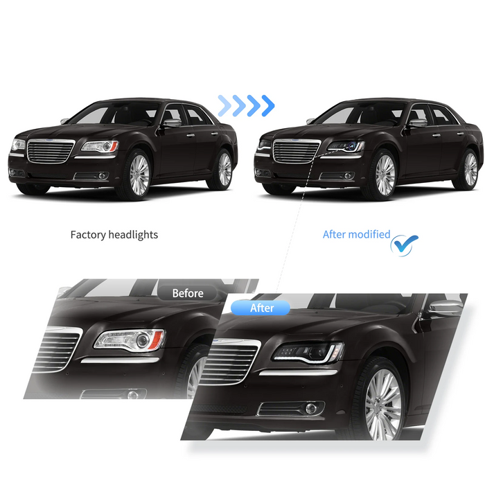 VLAND Dual Beam Projector Headlights for Chrysler 300/300C 2011-2014 / Lancia Thema 2011–2014 2nd Gen LD