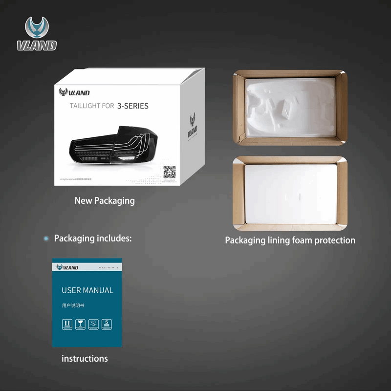 VLAND LED Tail Lights for BMW 3-Series M3 F30 F35 F80 6th Gen Sedan 2012-2019 Laser DRL [CS Style]