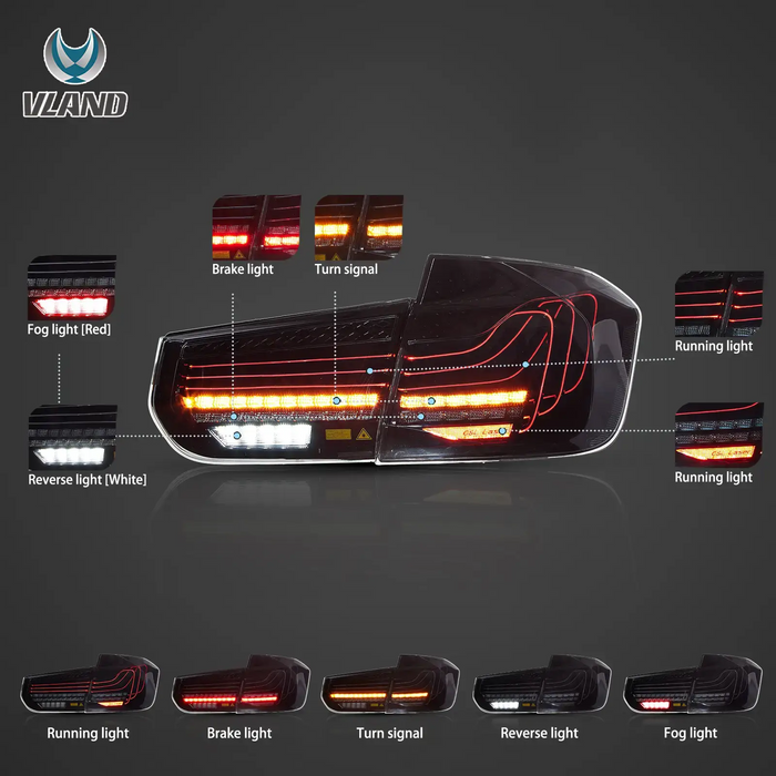 VLAND LED Tail Lights for BMW 3-Series M3 F30 F35 F80 6th Gen Sedan 2012-2019 Laser DRL [CS Style]