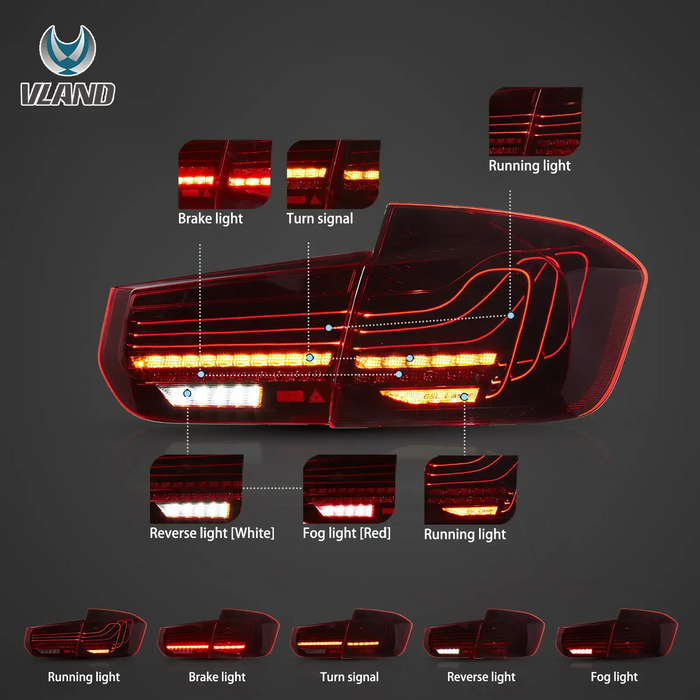 VLAND LED Tail Lights for BMW 3-Series M3 F30 F35 F80 6th Gen Sedan 2012-2019 Laser DRL [CS Style]