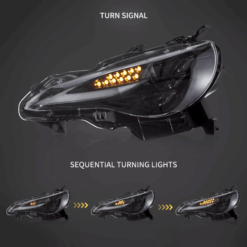 VLAND RGB LED Dual Beam Headlights for Toyota 86 12-20, Subaru BRZ 13-19, Scion FR-S 13-16 1st Gen (ZN6/ZC6) w/ sequential Turn Signal Dynamic Mode