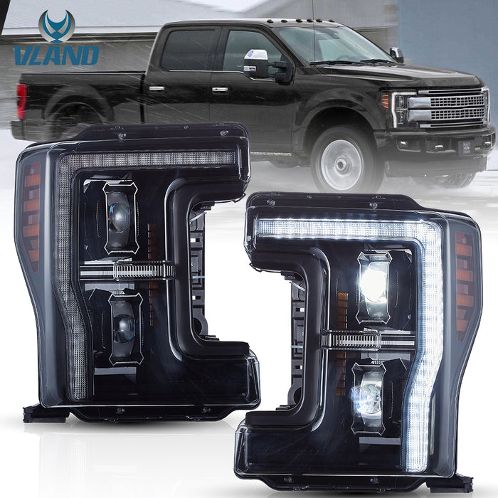 VLAND LED Projector Headlights for Ford F250 / F350 / F450 / F550 Super Duty 2017–2019 Pickup Truck 4th Gen