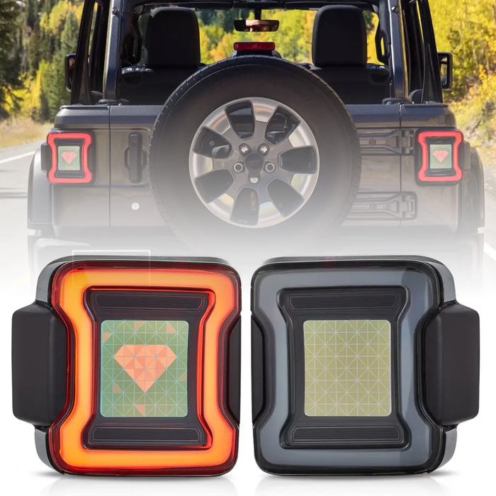 VLAND Luces traseras LED completas para Jeep Wrangler 2018-UP (marcha atrás simple con señales de giro rojas)