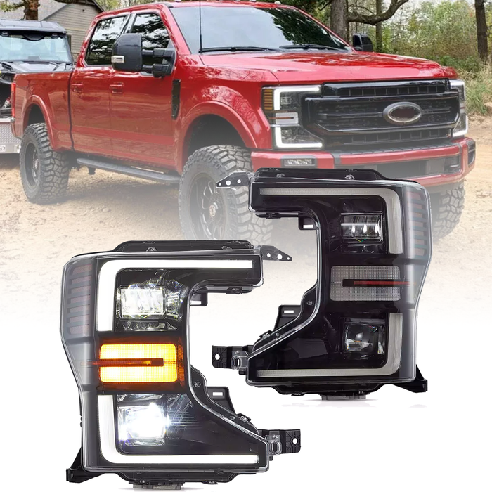 VLAND Full LED Headlights for Ford F250 / F350 / F450 Super Duty 2020-2022 with Sequential Turn Signals Black Housing