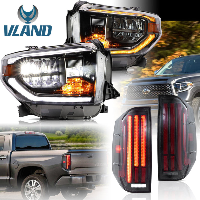 VLAND LED Headlights + Smoked LED Tail Lights For Toyota Tundra 2014-2021