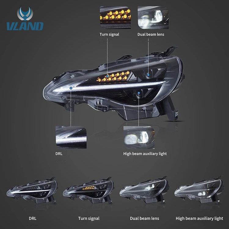 VLAND Full LED Dual Beam Headlights + LED Tail Lights for Toyota 86 2012-2020, Subaru BRZ 2013-2019 and Scion FR-S 2013-2016 1st Gen (First generation ZN6/ZC6) w/ sequential Turn Signal