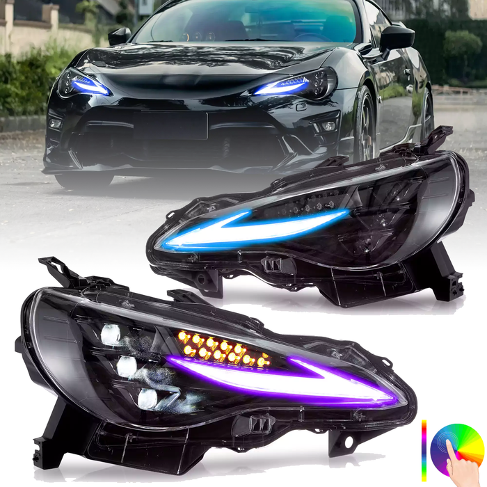 VLAND RGB LED Dual Beam Headlights for Toyota 86 12-20, Subaru BRZ 13-19, Scion FR-S 13-16 1st Gen (ZN6/ZC6) w/ sequential Turn Signal Dynamic Mode