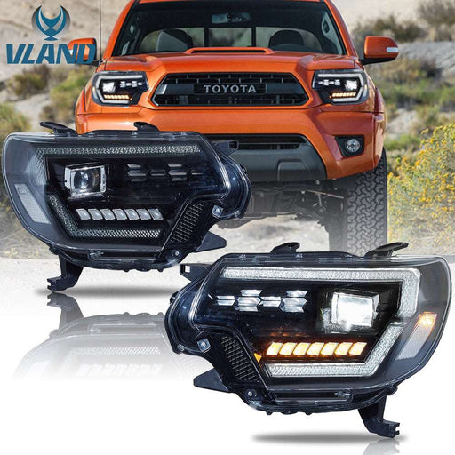 VLAND Full LED Dual Beam Headlights for Toyota Tacoma 2012-2015 2nd Gen w/ Sequential Indicator Startup Animation