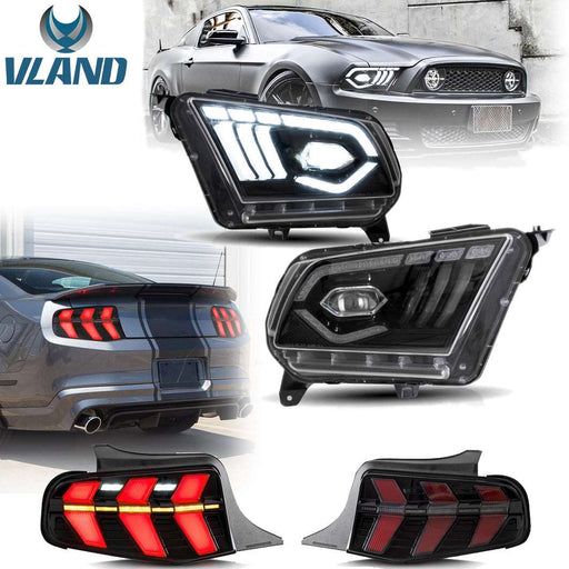 VLAND Full LED Headlights & 7-Modes Switchable Full LED Taillights for Ford Mustang 2010-2012 5th Gen