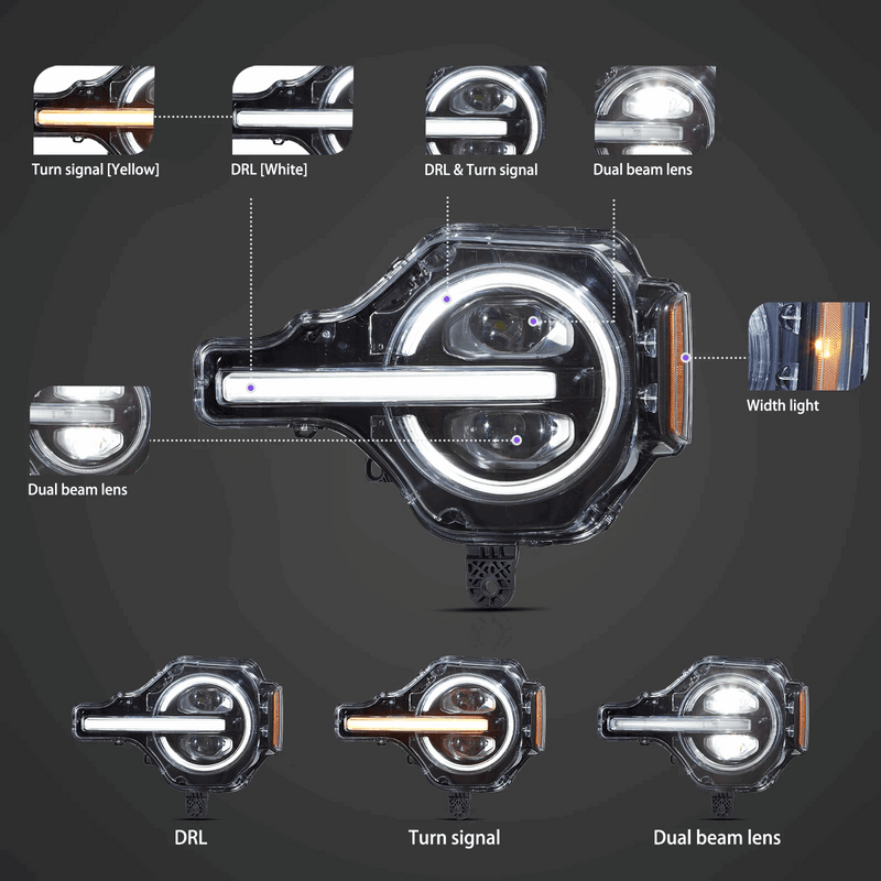 VLAND Full LED Projector RGB Headlights for Ford Bronco 2021-2023 6th Gen (U725)