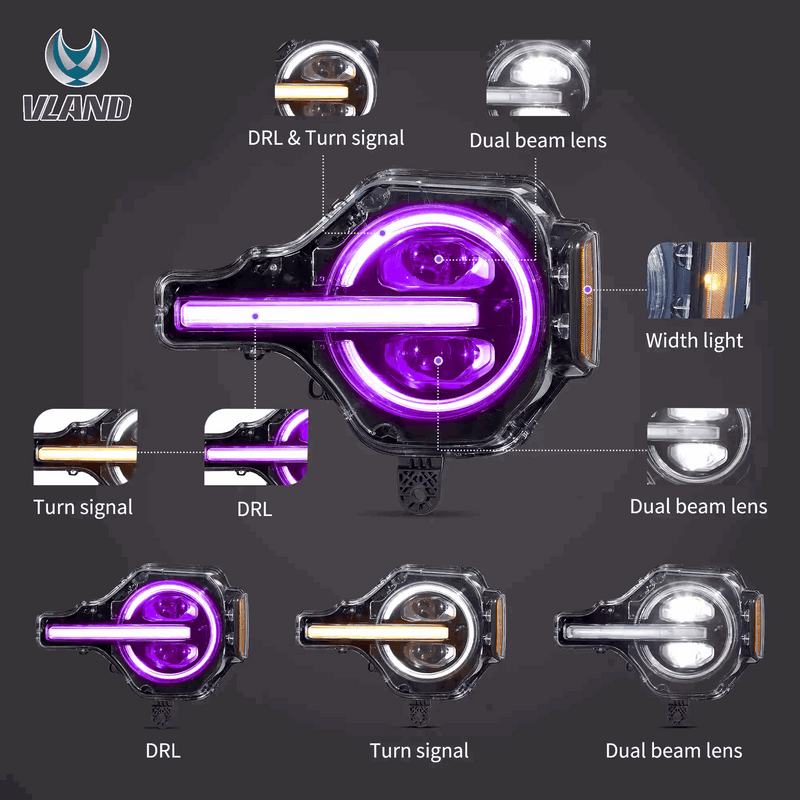 VLAND Full LED Projector RGB Headlights for Ford Bronco 2021-2023 6th Gen (U725)