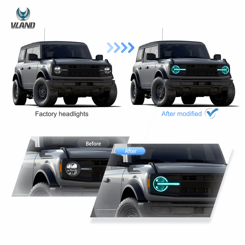VLAND Full LED Projector RGB Headlights for Ford Bronco 2021-2023 6th Gen (U725)