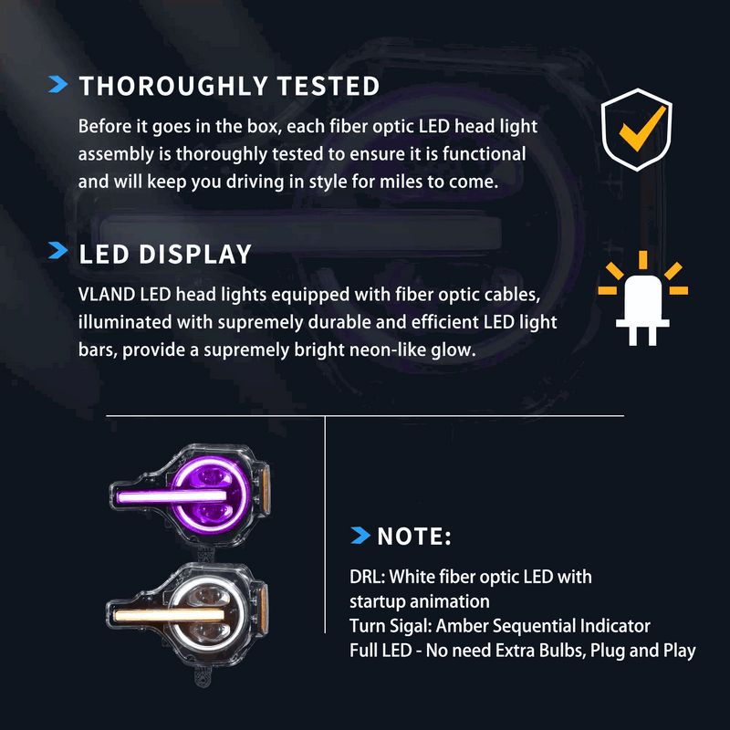 VLAND Full LED Projector RGB Headlights for Ford Bronco 2021-2023 6th Gen (U725)