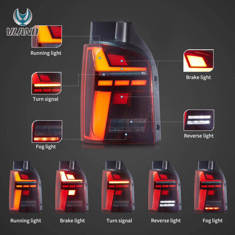 Vland LED Tail Lights for 2010-2014 VW Transporter T5 Multivan Caravelle