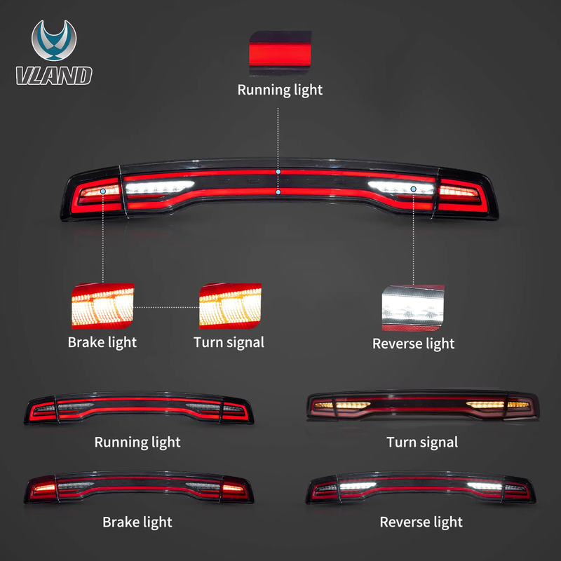 Vland LED Tail Lights For Dodge Charger 2011-2014 Amber Turn