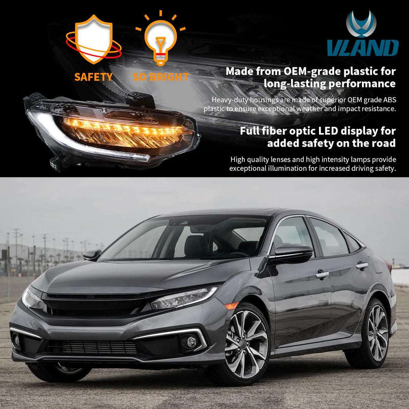 VLAND Full LED Headlights + Tail Lights for Honda Civic Hatchback 2016-2021 [Not fit Type R]