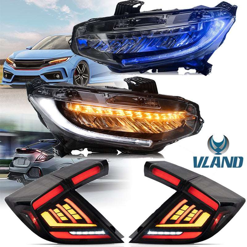 VLAND Full LED Headlights + Tail Lights for Honda Civic Hatchback 2016-2021 [Not fit Type R]