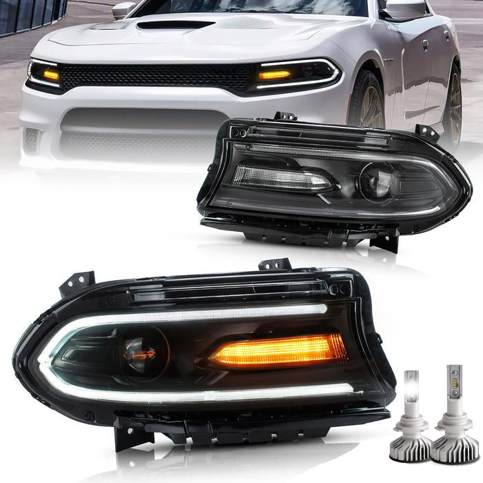 Vland LED Dual Beam Projector Headlights + 9005 LED Bulbs For Dodge Charger 2015-2021 7th Gen Facelift (Seventh generation, LD)