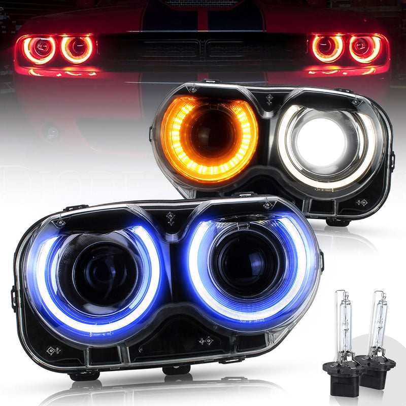 VLAND RGB Dual Beam Headlights For Dodge Challenger 2015-2020