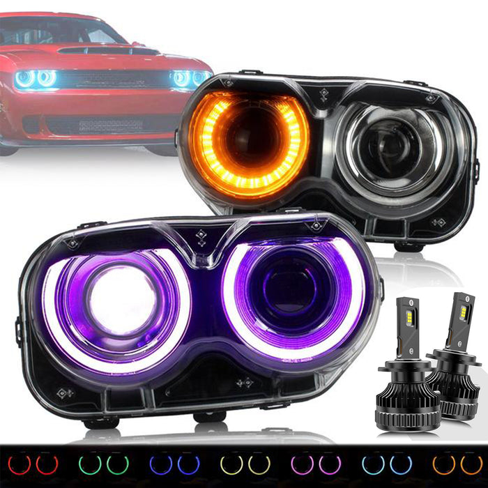 VLAND RGB Dual Beam Headlights For Dodge Challenger 2015-2020