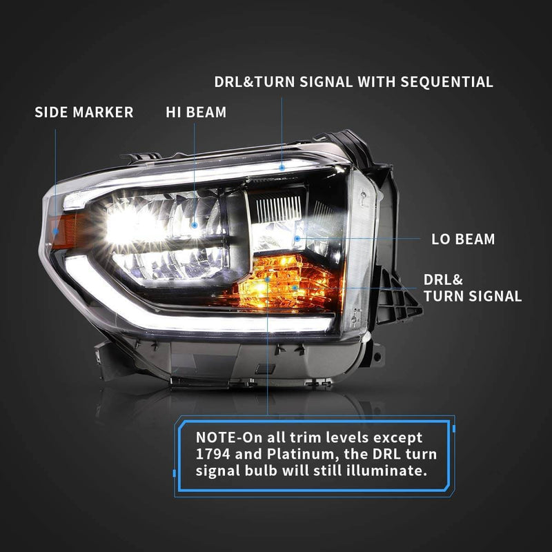 VLAND LED Headlights For Toyota Tundra 2014-2021 with Sequential Turn Signals