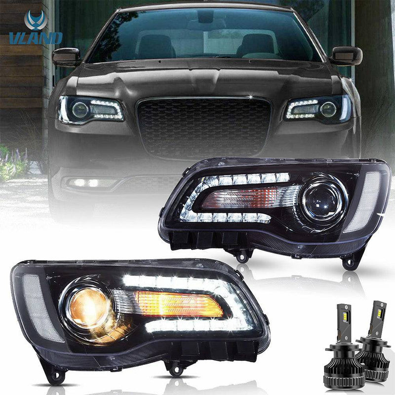 VLAND Dual Beam Projector Headlights for Chrysler 300/300C 2011-2014 / Lancia Thema 2011–2014 2nd Gen LD