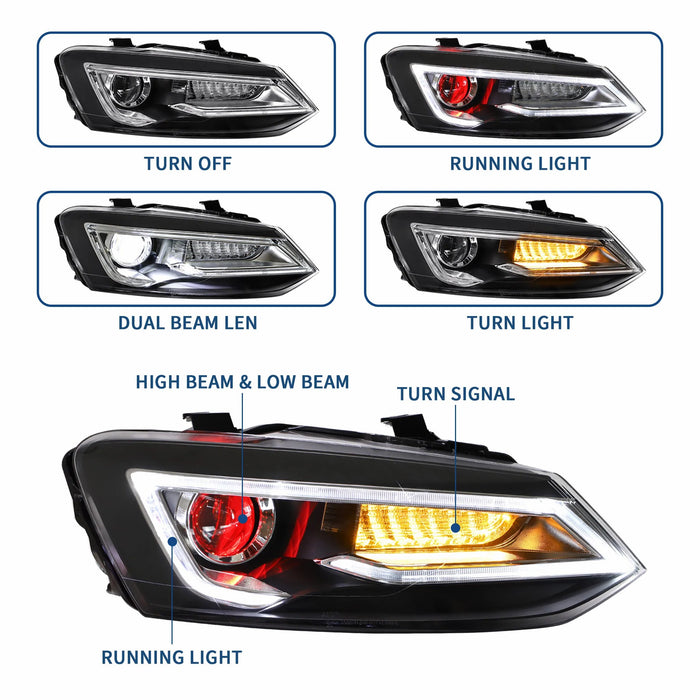 VLAND Dual Beam Headlights + Tail Lights for Volkswagen Polo 2011-2017