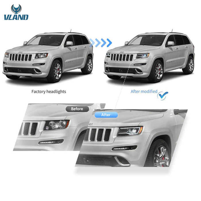 VLAND Full LED Dual Beam Headlights for Jeep Grand Cherokee WK2 2011-2013 4th Gen (Fourth Generation WK2) w/ Blue DRL Sequential Indicator