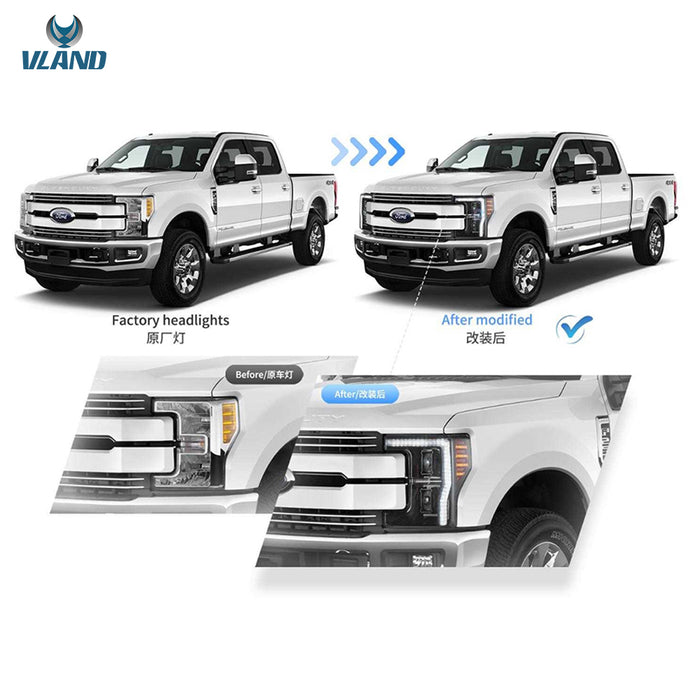 VLAND LED Projector Headlights for Ford F-250 Super Duty 2017–2019 Pickup Truck 4th Gen