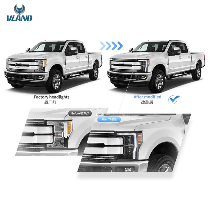 VLAND LED Projector Headlights for Ford F250 / F350 / F450 / F550 Super Duty 2017–2019 Pickup Truck 4th Gen