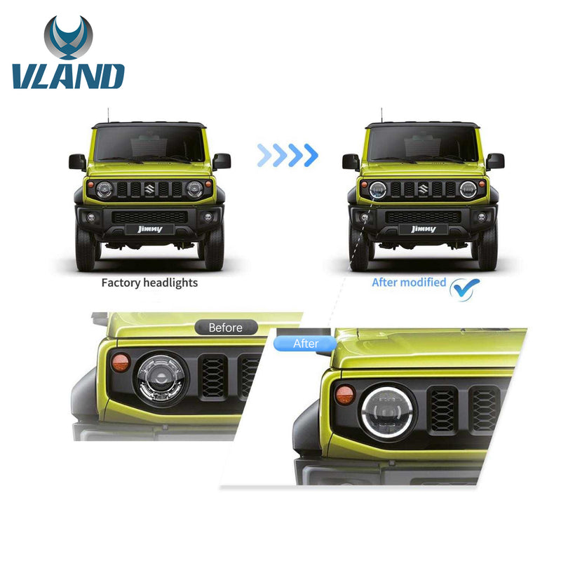 VLAND Full LED Headlights For スズキ ジムニー 4代目 2018-2023 JB64W JB74W / Suzuki Jimny 2018-2023 4th Gen (Fourth Generation)