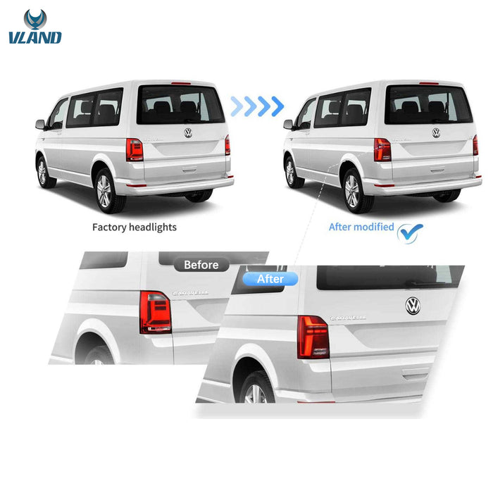 VLAND Full LED Tail Lights for Volkswagen / VW Transporter Caravelle Multivan T6 2015-2020 & T6.1 2019-2020