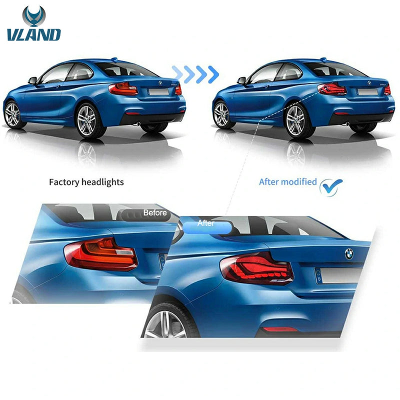 VLAND Full LED Tail Lights for BMW 2 Series M2 2014-2021 1st Gen (F87/F22/F23) w/ Startup Animation Selectable [GTS Style]