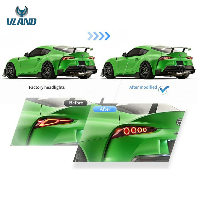 VLAND Full LED Tail Lights for Toyota GR Supra 2019-Present 5th Gen (Fifth Generation, Model Code J29/DB A90/A91) Heritage Edition Style Amber Turn Signal
