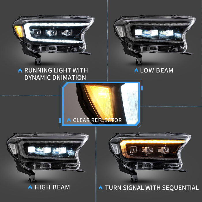 VLAND LED Bol Réfléchissant Phares Ford Ranger 2015-2021 (Pour Version Internationale) YAA-RG-0319